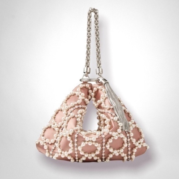 Jimmy Choo Handbags - NWT - JIMMY CHOO Callie Blush Satin Clutch with Circle Pearl Embroidery